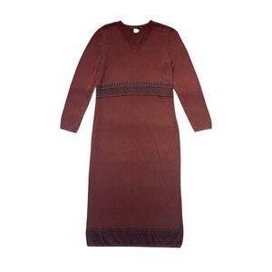 Peruvian Connection Dress Women’s Size Medium Brown Black Knit Long Sleeves